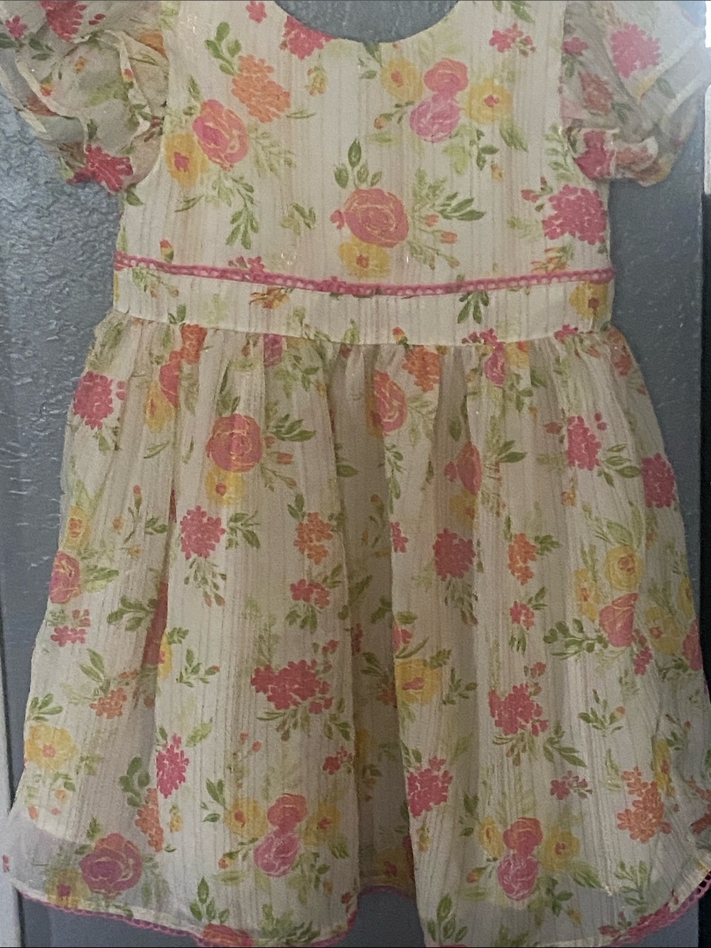 Cynthia Rowley White Floral Party Dress with Pink & Yellow Blooms
